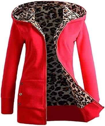 Dnенски женски долги ракави худи јакни со леопард руно наредени надворешни облеки тенок фит патент џемпери палта за тинејџерка