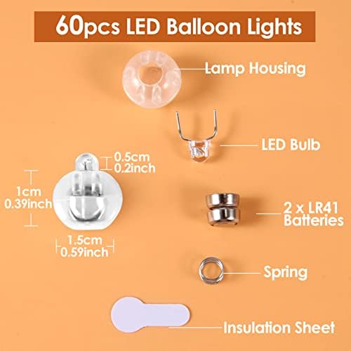 Yizhet Mini Balloon Lights, 60 парчиња индивидуални тркалезни LED светла за хартија за хартија, балони, модели на DIY во роденден на Божиќна