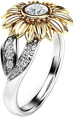 Womenените ветуваат прстен Исклучителен два тона сребрена цветна венчаница, женски тркалезен дијамантски сончоглед, ангажман прстен накит