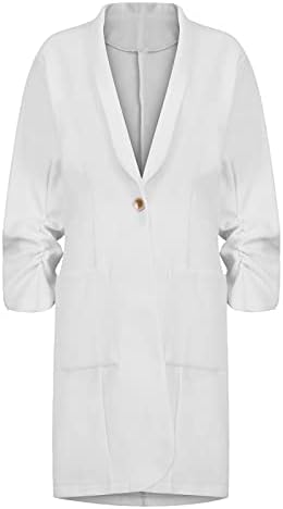 Women'sенска цврста боја 3/4 ракав со средна должина со една копче џеб костум волна палто, блејзер Полос, блузи