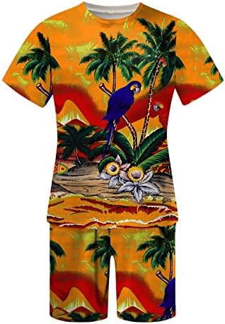 Мажи пролетна летна облека на плажа со кратки ракави со кратка кошула со кратки кошули со 2 парчиња панталони мажи матурска