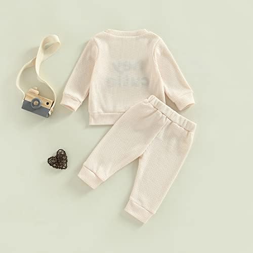 Детето бебе девојче момче есен зимски вафли облека поставено писмо печатено долги ракави маички врвови + панталони