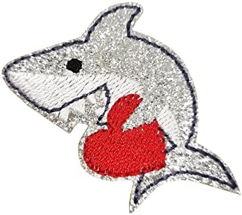Денот на вinesубените ајкула со срцево извезено железо на лепенка, биди налепница за рудникот