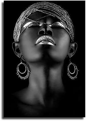 Современа афроамериканска уметност платно wallидна уметност сребрена црна жена портрет платно плакато платно платно wallидна уметност декоративно