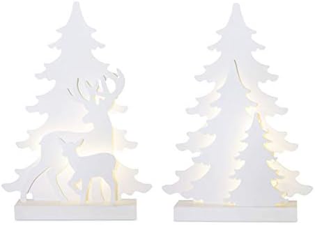 Современ дом за живеење од 2 бело LED осветлено дрво 4 парчиња Божиќни таблети декори 16 “