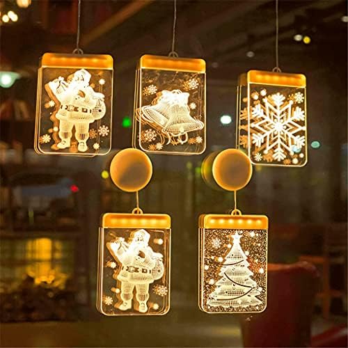 Ganfanren 5 парчиња/ постави Божиќни светла за украсување LED bellвоно снегулка светло низа 3Д акрилик што виси домашен прозорец wallиден ламба