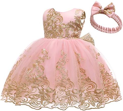 Cmmchaah 0-6 години бебе девојчиња за везови фустани за везови фустани со форма на дете формален фустан со облека за глава