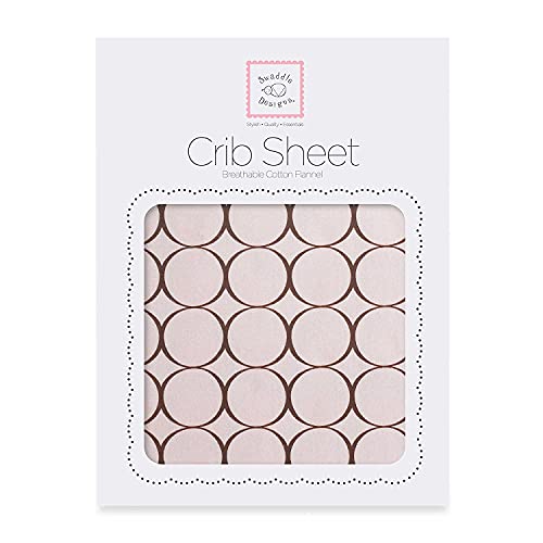 Swaddledesigns Baby/Toddler Crib лист, најмекиот памучен фланел, направен во САД, кафеави модни кругови на пастелно розово