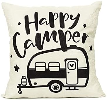 Арунделни декоративни капаци за перници за фрлање, 18 x 18, Среќен кампер РВ приколка, за кампување