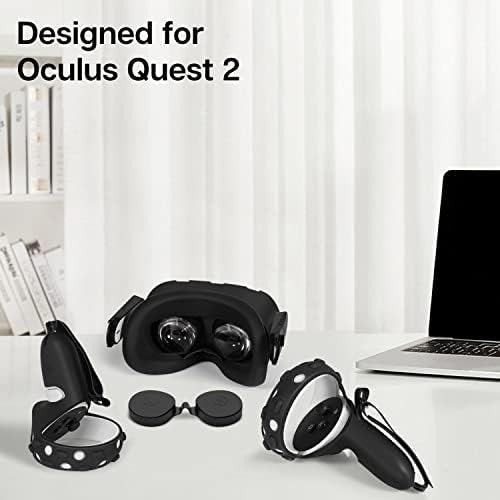 TNP Силиконски покритие поставен за Oculus Quest 2 Meta Quest 2 Контролер Заштитник црна 4 во 1 силиконски VR обвивка за лице, заштитен