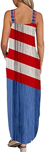 4 јули Макси Фустани За Жени Лето Секојдневно Знаме На САД Боемски Фустан Крст Без Ракави Патриотски Долг Сарафан