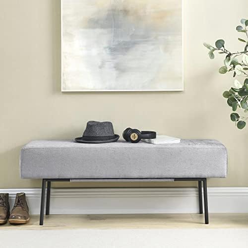 Копок шик и удобно сиво Ченил тапацирана клупа за спални соби - современо парче мебел со кадифен ткаенина за пријатно седење