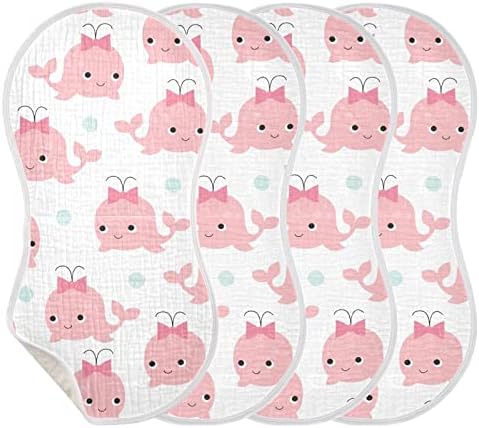 Yyzzh розов кит во лак Полка точка Муслин Бурп крпи за бебе 2 пакувања памучни бебиња за миење садови за момчиња за момче