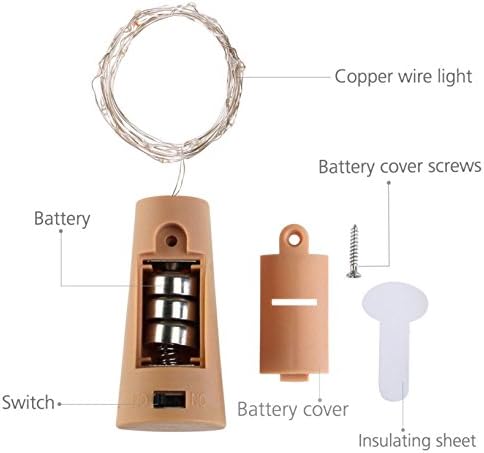 Светла за шише со вино Ловент со прекинувач за плута, 15 LED 8 пакувања со батерија оперирани мини самовила бакарна жица плута светла за низа