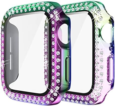 Јолови Компатибилен за куќиште на Apple Watch со заштитник на екранот 44mm SE Series 6/5/4, Bling Cover Diamonds Rhinestone Bumper