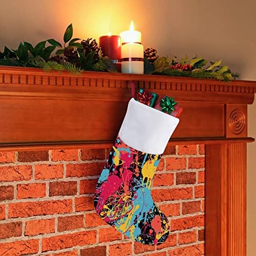 Сплитска боја Божиќни чорапи порибување на Божиќни дрвја Санта украси што висат украси за одмори од камин 16,5 “