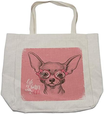 Торба за купување кучиња Амбесон, Девојка Чихуахуа илустрација со зборови со зборови модни очила панделки кученце, еколошка торба