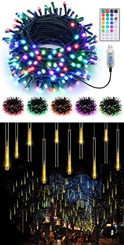 Brizlabs Боја Промена на Божиќната светлина за божиќни жици, 33ft 100 LED USB напојувачки Muticolor Божиќно стринг светло со далечински+ метеорски
