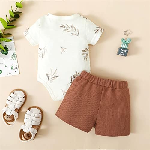 Honykids новороденче бебе момче облека мама момче ребрести плетени памучни ромпер динозурски кратки летни облеки поставени