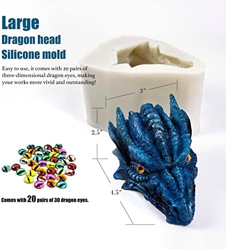 3Д Силиконски Калапи Со Голема Глава На Змеј За Епоксидна Смола, Украсување Торта, Сапун, Бетон, Цемент, Полимерна Глина