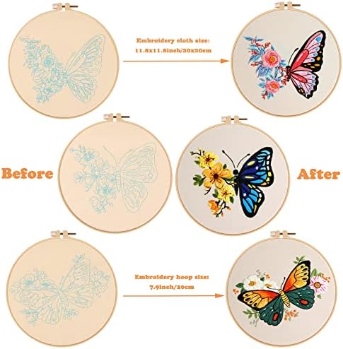 Комплети за везови за везови на пеперутки Chwang 3 парчиња, комплет за вежбање за вез за везење, комплет за вкрстени бод за декорација на wallидови,