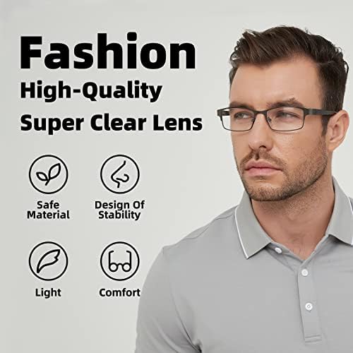 Autojouls очила за читање со 5 пакувања за мажи, метални читатели пролетни шарки за компјутерски очила против очите/мигрена