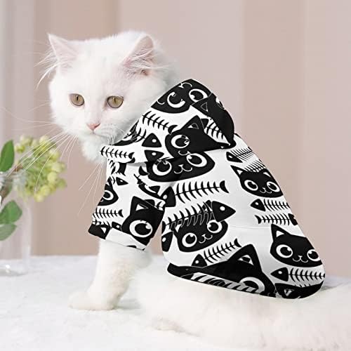 Смешна игра мачка и риба коска кучиња дуксето крпа мачка џемпер -облека со капа со меки миленичиња палто пуловер