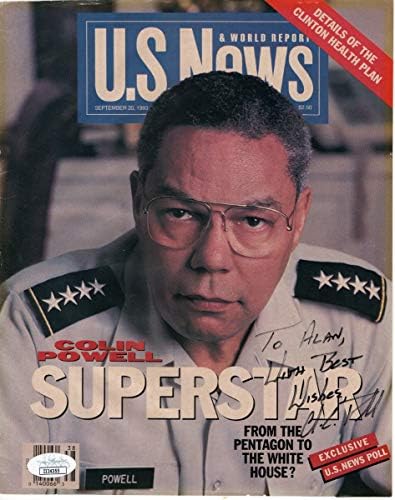 Колин Пауел потпиша автограмирано насловно списание за новости во САД, генерал JSA II24355