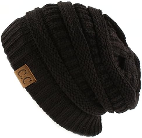 Унисекс зимски бучен мек кабел за истегнување плетејќи д -р -кабел, црна капа