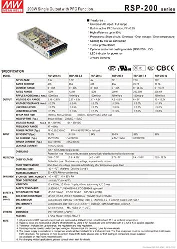 MW значи добро RSP-200-2.5 2.5V 40A напојување со низок профил