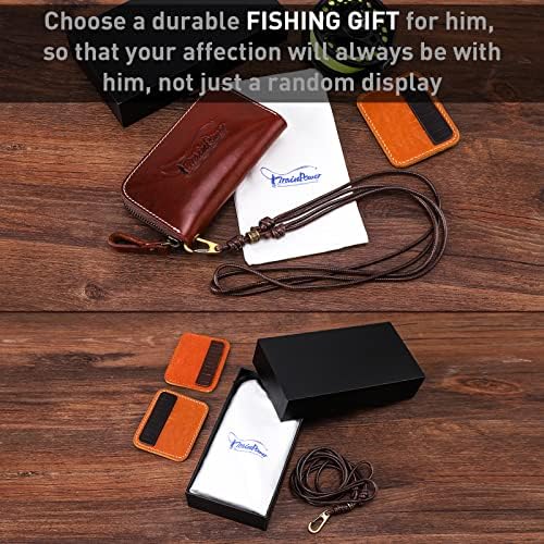 Тренерска кожна кожна летачка паричник за риболов, уникатен подарок за риболов со мува за маж татко деца сопруг жени ， Направено