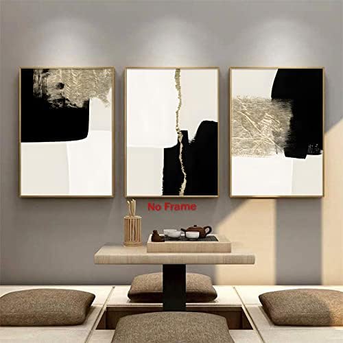 Црно -златно апстрактна платно wallидна уметност минималистички геометриски постер отпечатоци за дневна соба декор црно бело и
