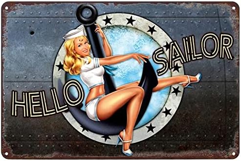 Гроздобер метален знак за калај - пин -нагоре девојче морнарица морнар ретро постер плакета wallиден декор за домашен кујнски бар паб кафе