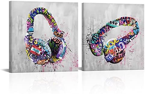 Музички декор Атговац Графити музички слушалки сликарство музичко студио декор врамено платно wallидна уметност подготвена за виси