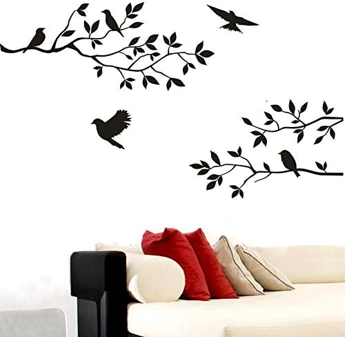 Налепници за wallидови за гранки во спална соба wallидни декорации со птици за дневна соба, шумски расадници декор, голем 33х44 “/82х110см