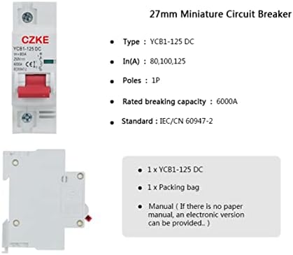 MAMZ YCB1-125DC 1P mcb 6000kA Кршење Капацитет 27mm Минатурен Прекинувач 80A/100A/125A