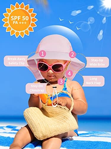 Бебе Сонце Шапка Дете Деца Девојки Сонце ШАПКА UPF 50+ Заштита Плажа Шапка Широк Обод Вратот Размавта Риболов Капи За Девојки Момчиња