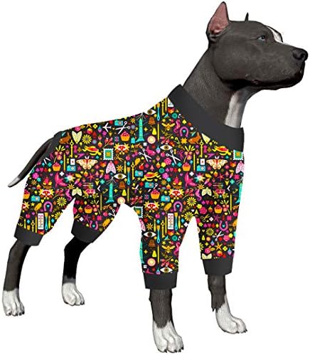 Ловинпет кучиња пижами После хирургија - Комплетно покритие кучиња PJ со црна трим, печатење со мастило за мастило, кошула по операција, УВ