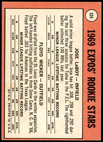 1969 Топпс 524 Експос дебитанти oseозе Лабој/Флојд Викер Монтреал Експос VG/EX EXPOS