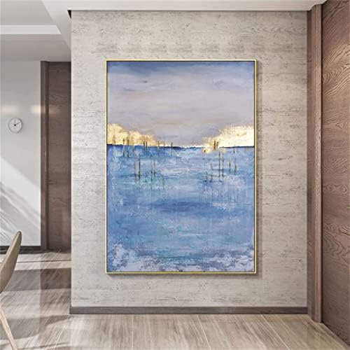 Quesheng рачно изработено сино море злато фолија масло сликарство wallидно уметно платно сликарство апстрактно wallидно сликарство дневна