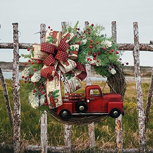 Божиќен Венец ксијаолинг Црвен Камион, Венец Од Влезната Врата од 11 инчи, Рустикални Божиќни Венци Од Венец, Висечка Гроздобер