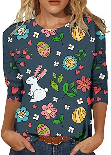 Велигденски кошули за жени 3/4 врвови на ракави облечени обични симпатични печатени 2023 кошули трендовски блузи тен раглан кошула