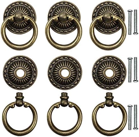 Крис.W 6pcs Гроздобер бронзено капки прстени за прстени влече рачки за фиока за фиоки за антички фиоки влечење прстен единечен дупка декоративен