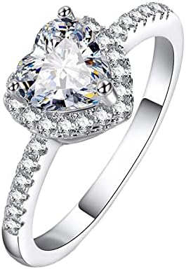 Сребрени свадбени прстени за жени Сјајна кубна цирконија солитер форма на срцев облик на дијамантска ветувачка ангажман годишнина