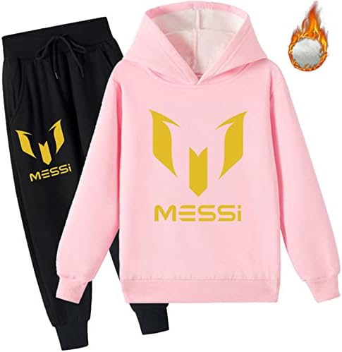 Cizun Unisex Kid Messi Fleece Outfits Tracksuit-Casual Pullover Hoodie and Jogger Pants поставени за 2-16 Y