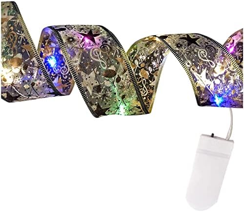 Messio Божиќна лента самовила за самовила, Божиќни предводени светла, двојни ленти со жица светла, украсување на новогодишна боја, светкав