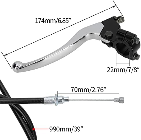 Руту 7/8 22мм алуминиумска рачка на левата спојка, 39 инчен прилагодлив кабел за спојката и траен рачка за спојката на велосипедот за нечистотија