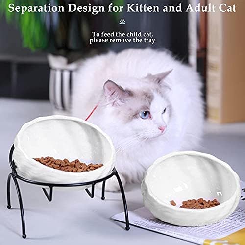Копмат покачен сад со мачки, керамички кренати садови за храна со мачки со штанд, заштити го 'рбетот на миленичиња, анти-повраќање, докажано