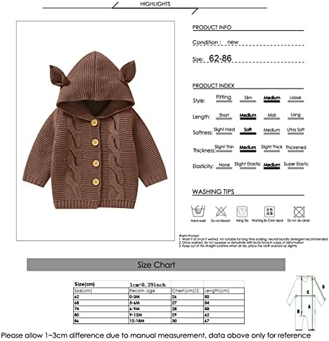 Puseky Baby Baby Девојки плетени џемпер со качулка уши топло кардигански палто врвови јакна за надворешна облека