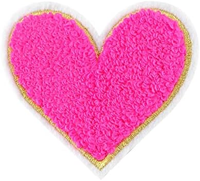 12 парчиња шарено loveубов срцево железо на закрпи Chenille Декоративно шиење на везени закрпи Апликации 2,75 инчи срце DIY уметности